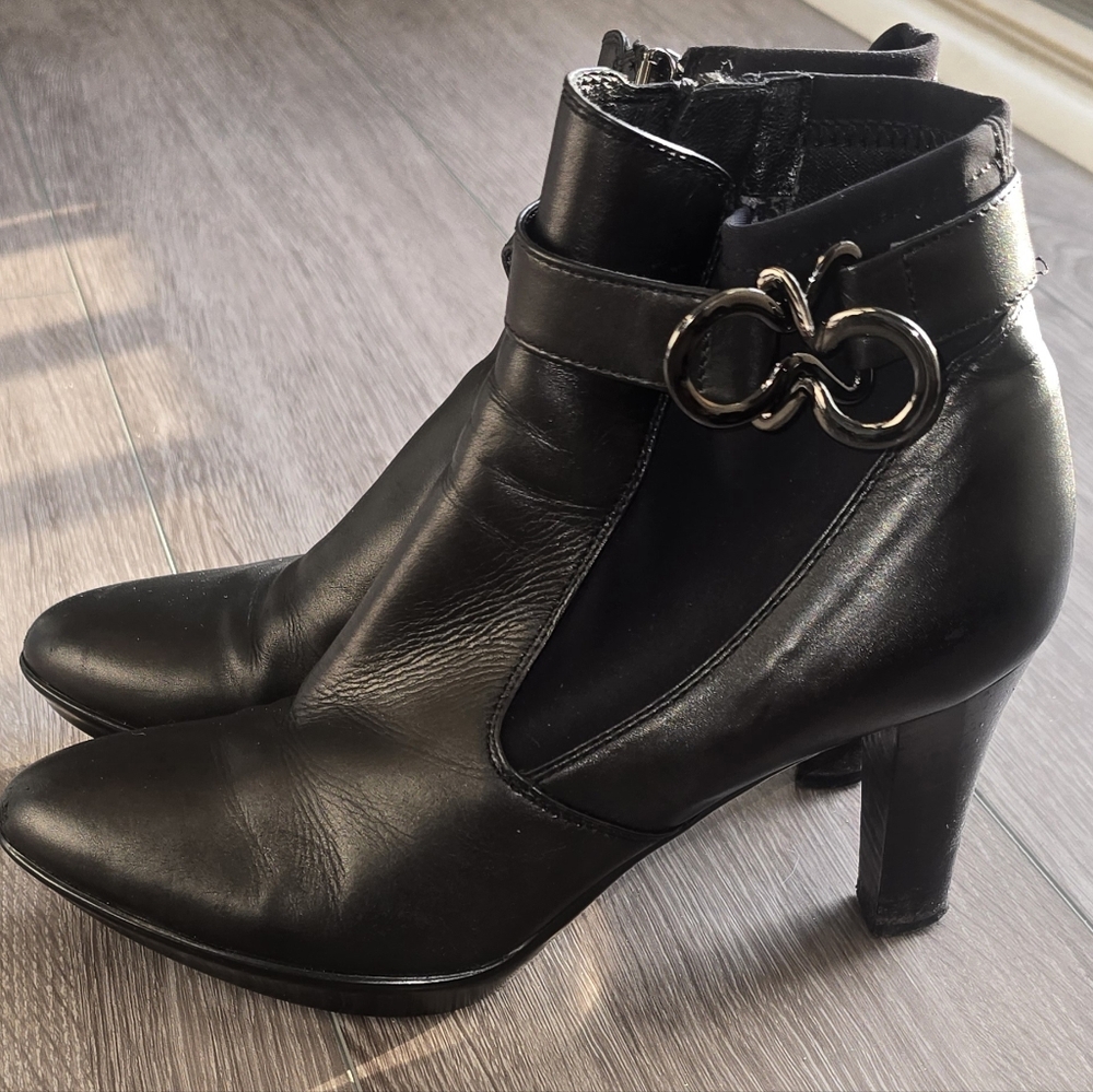 Aquatalia Leather Gothic Boots Gunmetal Hardware Houndstooth Made In Italy - Picture 2 of 12